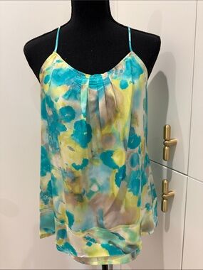 Banana Republic Teal & Yellow Watercolor Satin Cami